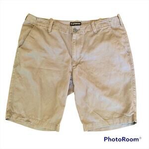 Express Khaki Cargo Shorts Men's 34 Tan Flat Front Casual Gorpcore